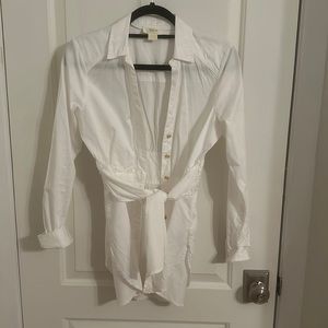 Maeve white button up blouse, with tie waste